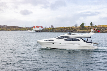 Obraz premium The yacht Opus One focuses on the Lofoten fishing experience, here Brønnøysund arrives,Helgeland,Northern Norway,scandinavia,Europe