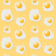cute fried egg seamless flat design on yellow background 