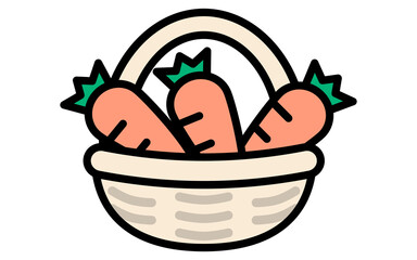シンプルな線画、人参のはいったかご