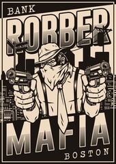 Bank robber gorilla monochrome poster