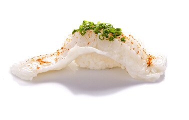 Engawa Sushi, overflowing sushi on a white background