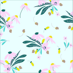 Blooming meadow Seamless pattern. Ditsy style Pattern. A Pattern for print, fashion, kids Appareal, wallpaper and much more. 