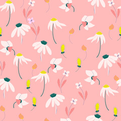 Fototapeta na wymiar Blooming meadow Seamless pattern. Ditsy style Pattern. A Pattern for print, fashion, kids Appareal, wallpaper and much more. 