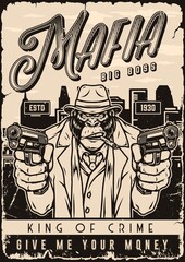 Mafia monochrome poster with aggressive ape