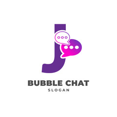 letter J with bubble chat decoration vector logo design