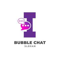 letter I with bubble chat decoration vector logo design