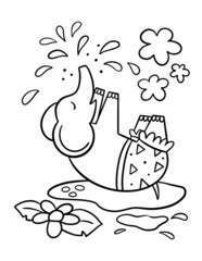 Children coloring page in cartoon style on white background. Cute child doodle art. Kids graphic.