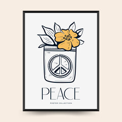 Peace Poster vector template. Editable card for print, interior. Yellow and Blue color.