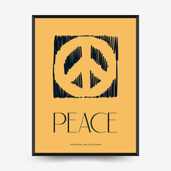 Peace Poster vector template. Editable card for print, interior. Yellow and Blue color.