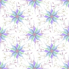 seamless watercolor floral pattern - soft color flowers composition on white background for wrappers, wallpapers, postcards, greeting cards, wedding invitations, romantic events.