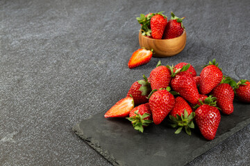 strawberries on black background