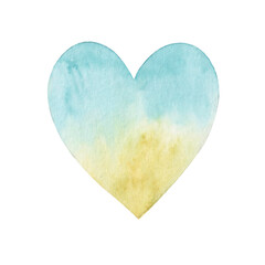 Watercolor heart flag of Ukraine. Isolated on a white background. Love. Support.