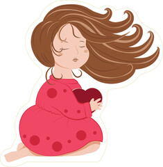 Little girl with a red heart on her knees vector template format. Child holding a heart in her hands stock image