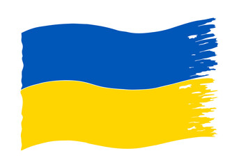 The flag of Ukraine is partially torn.