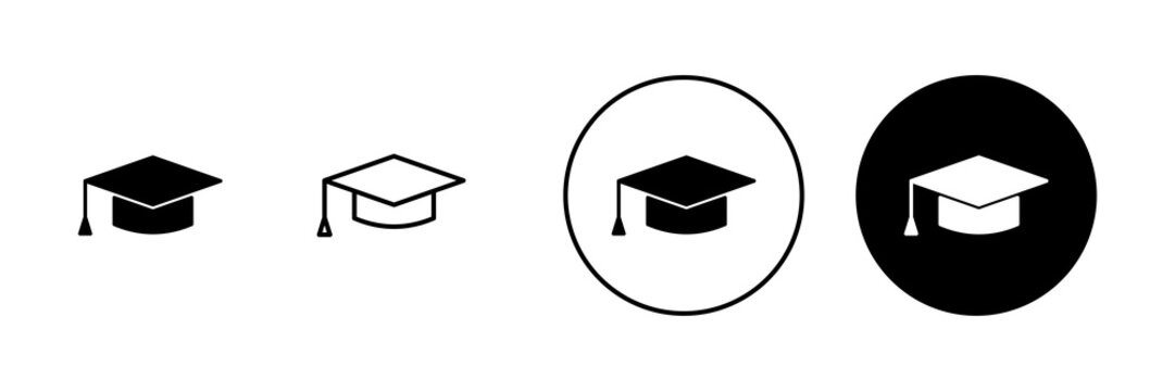 Education icon set. Graduation cap sign and symbol. Graduate. Students cap