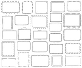 Set of hand drawn doodle frames, horizontal, vertical and square frames