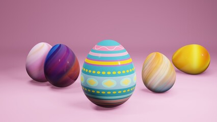 3D rendering of Easter egg on pink background.