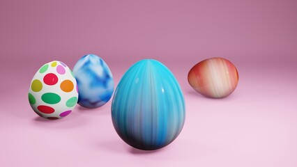 3D rendering of Easter egg on pink background.