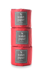 Toilet paper rolls on white background