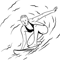 surf girl with wet suit illustration manual drawing vector good for design element