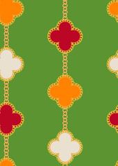 Fototapeta premium Abstract Golden Chains Floral Geometrics Seamless Pattern Trendy Chic Colors Elegant Decorated Concept