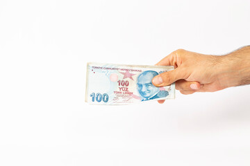 turkish banknote on white background