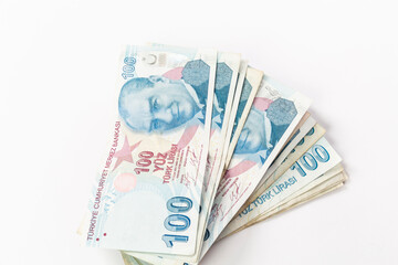 turkish banknote on white background