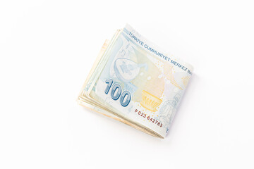 turkish banknote on white background