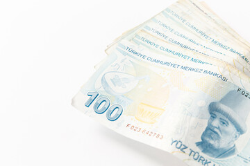 turkish banknote on white background