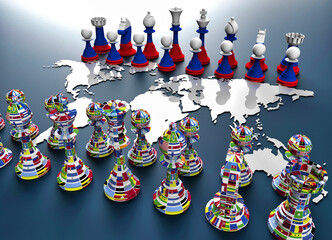 symbol of war and geopolitics in the world with chess pieces.