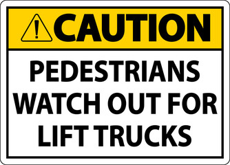 Fototapeta premium Caution Pedestrians Watch For Lift Trucks Sign On White Background