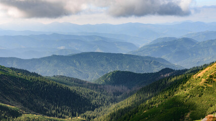 Fototapeta premium Landscapes of the Carpathians near Lake Nesamovite, Ukrainian Carpathians in autumn.