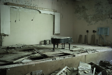 Music School in Pripyat Town in Chernobyl Exclusion Zone, Ukraine