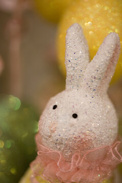 Easter Bunny decoration -- &ndash; abstract, macro, close-up, image focus technique, full frame, pastel with sparkles and glitter, holiday background 
