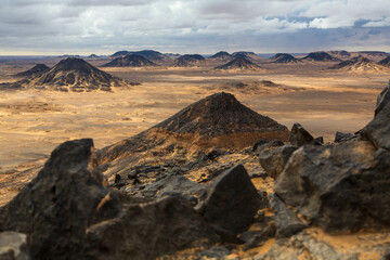Volcanic mountains in Black Desert near the Bahariya Oasis in Egypt.