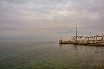 Winter at Lake Garda, seen from Torri del Benaco in Verona Province, Veneto, north east Italy
