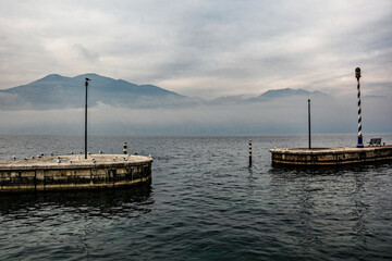 Winter at Lake Garda, seen from Castelletto di Brenzone in Verona Province, Veneto, north east...