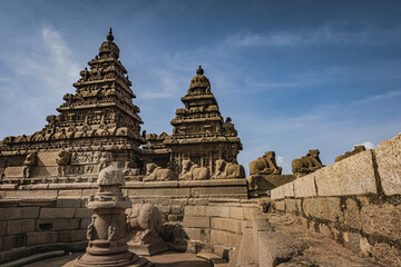 Shore temple built by Pallavas is UNESCO`s World Heritage Site located at Mamallapuram or Mahabalipuram in Tamil Nadu, South India. Very ancient place in the world.