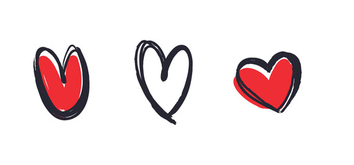 Set of hand drawn hearts. Heart doodles collection. Sketch illustration.
