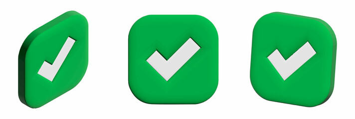 Set of check mark icon isolated over lime green background. 3d