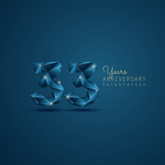 Fototapeta premium 33 years anniversary logotype with blue low poly style. Vector Template Design Illustration.