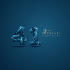 41 years anniversary logotype with blue low poly style. Vector Template Design Illustration.