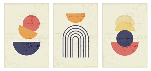 Set of abstract posters, banners in retro style with texture