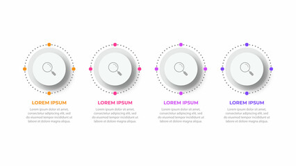 Business infographic thin line process with square template design with icons and 4 options or steps. Vector illustration.