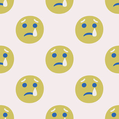 Seamless vector facial expression pattern. Repeat chat emoji background for fabric, textile, wrapping, cover etc.