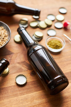 Bottle with supplies for making homemade beer