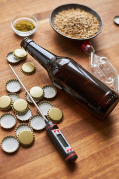Bottle with supplies for making homemade beer