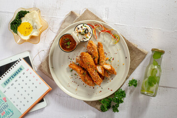 Fried chicken strips with dip