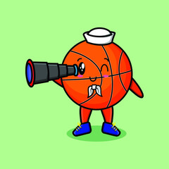 Cute mascot cartoon basketball sailor with hat and using binocular cute modern style design