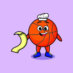 Cute cartoon basketball chef character with menu in hand